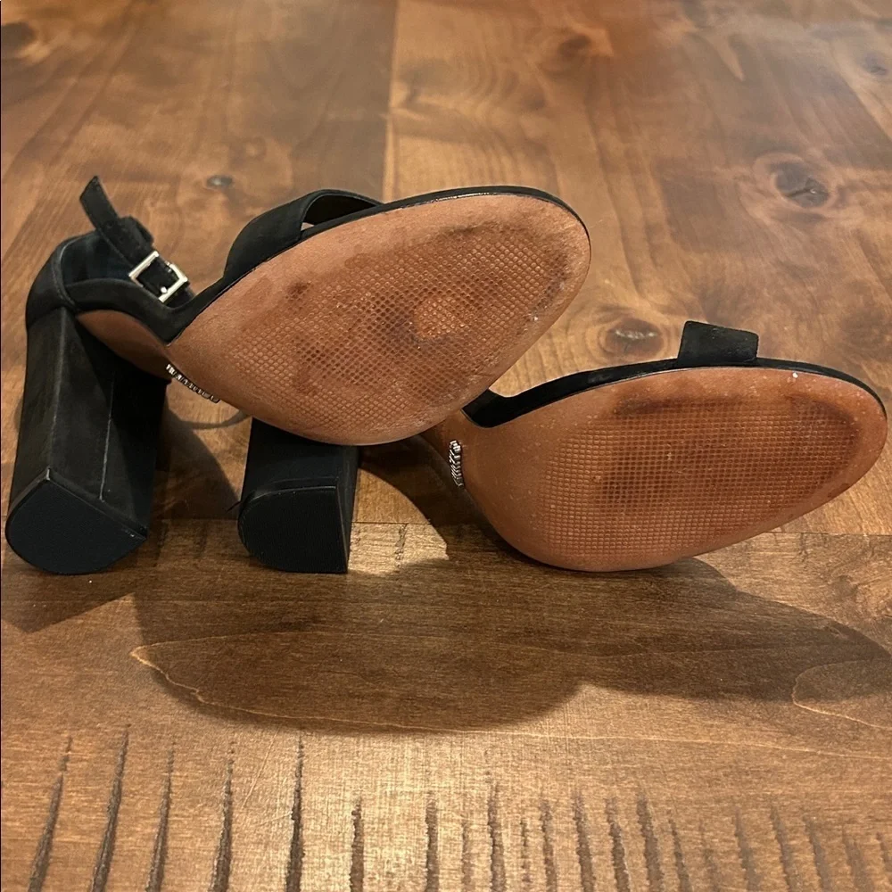 Schutz Black Suede Block Heel Ankle Strap Heels